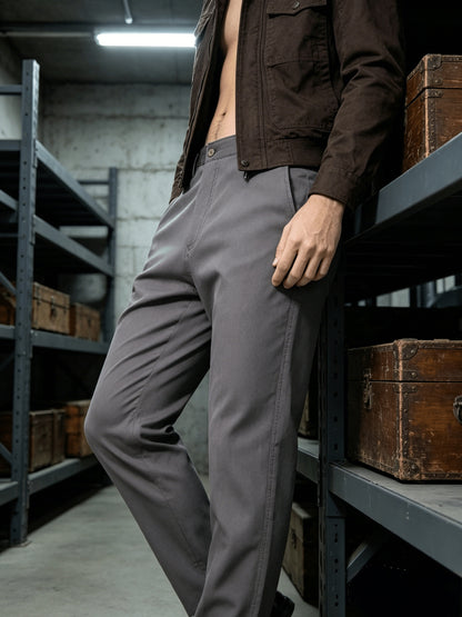 Men's Classic Straight-Leg Cotton Trousers with Deep Pockets