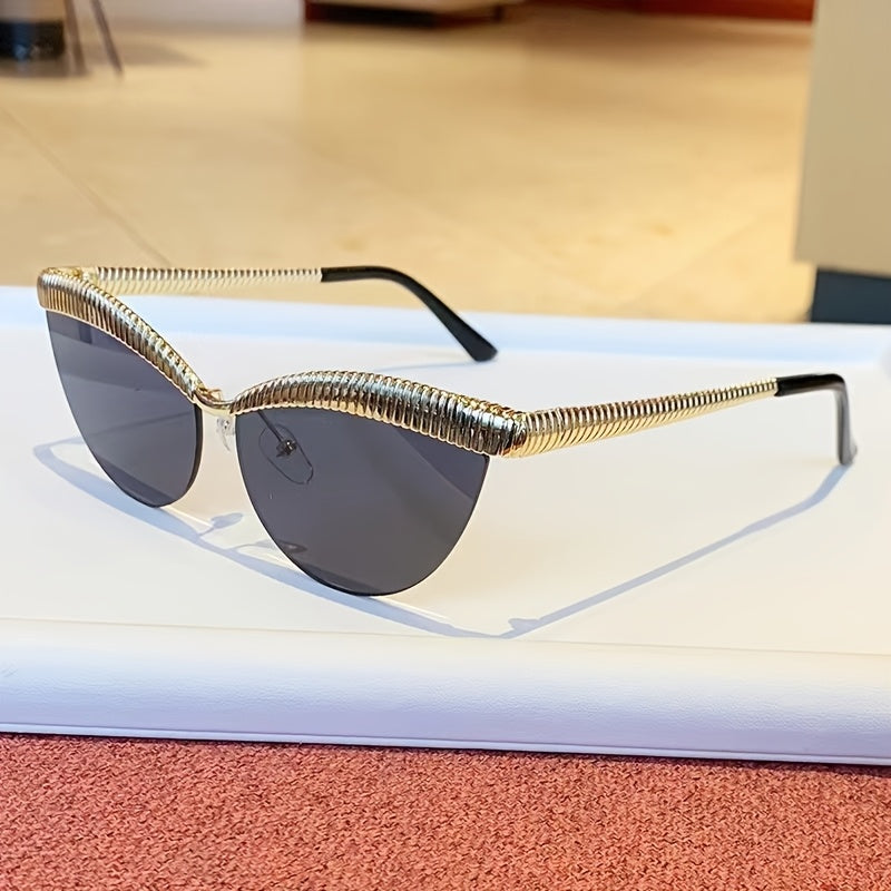 Half-Rim Cat-Eye Decorative Glasses with Zinc Alloy Frame