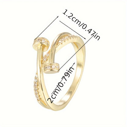 Women's Simple Cross-Inlay Zirconia Ring in White Gold Plating