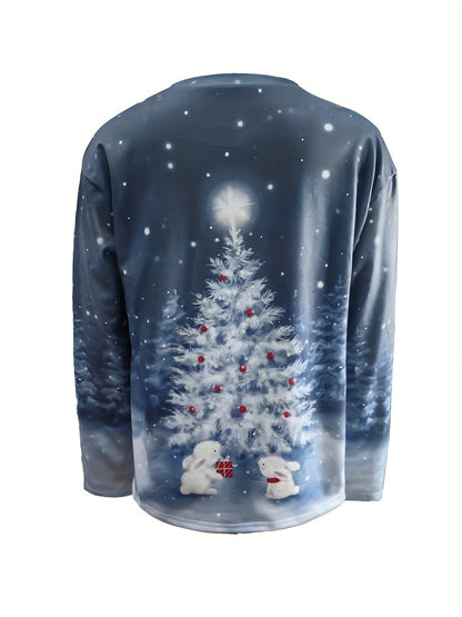 Christmas Tree Print Sweatshirt, Casual Long Sleeve Crew Neck Sweatshirt, Women's Clothing