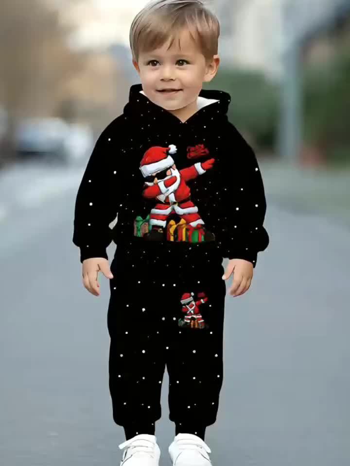 Unisex Hooded Sweatshirt Set, Santa Claus 3D Digital Printing Spring Autumn Casual Comfortable Pullover Cartoon Fashion Cute Outfit. Essential for Daily Wear and Sports Activities with Breathable Stretch Fabric Suitable from