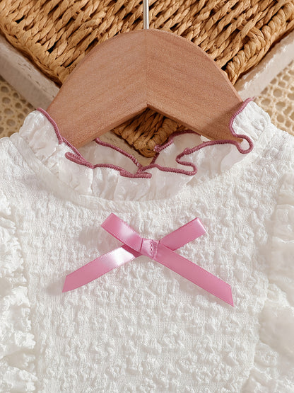 Cute Baby Girls' Two-Piece Bow Tie Long Sleeve Set for Spring/Fall