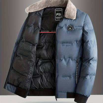 Men'S Heavy-Duty Winter Coat - Full-Zip Cold Weather Jacket with Zippered Pockets, Non-Stretch Fabric, Elegant Lapel Collar - Formal & Everyday Outerwear for Men, Winter Jacket, Seasonal Fashion, Classic Design, Durable Const