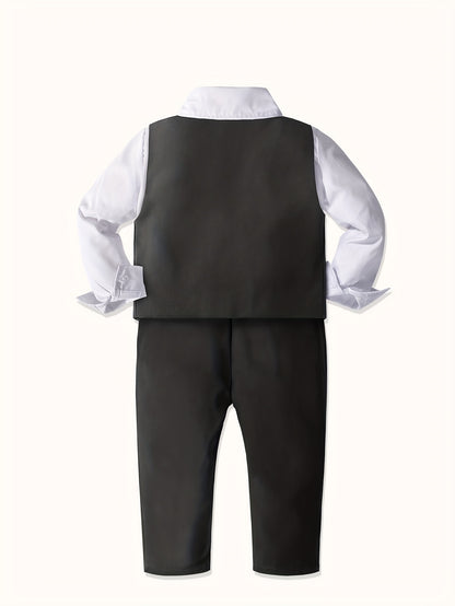 Boys' Formal Suit Set with Vest, Shirt, Pants & Bowtie - Spring