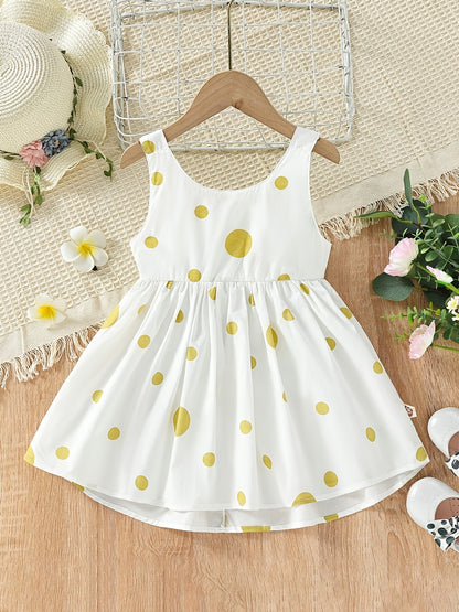 Girls' Cute White Cotton Polka Dot Spaghetti Strap Dress