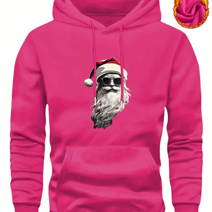 Men'S Heavyweight Hooded Sweatshirt with Santa Claus & Santa Hat Print - Thick Winter Pullover, Long Sleeve Hooded Sweater for Christmas, Halloween, New Year'S - Cozy Cold Weather Clothing For Men, Couples, Family - Ideal Hol