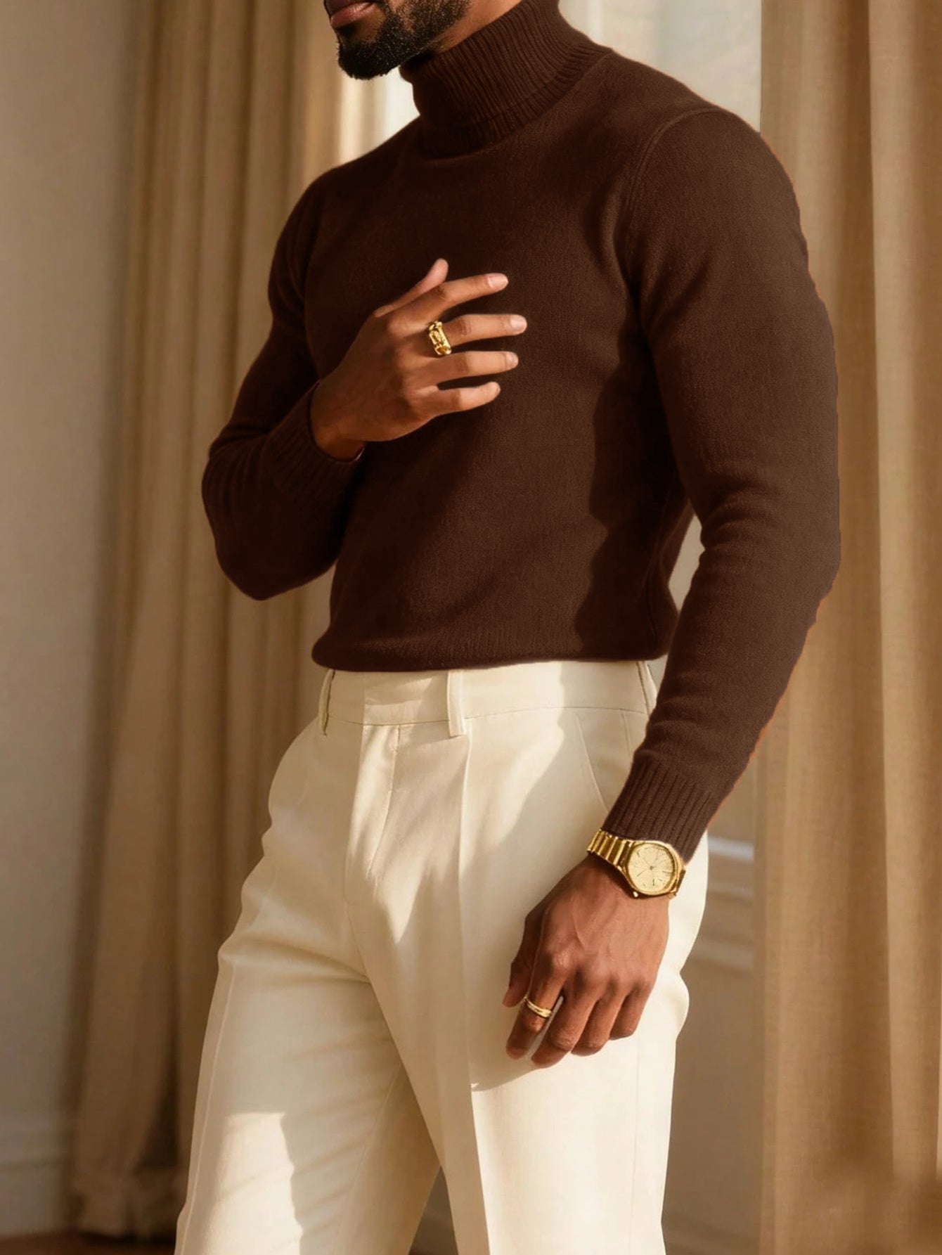 Men's High Neck Fashion Warm Comfortable Soft Skin-Friendly Commuter Sweater Inner Layer 1NG01