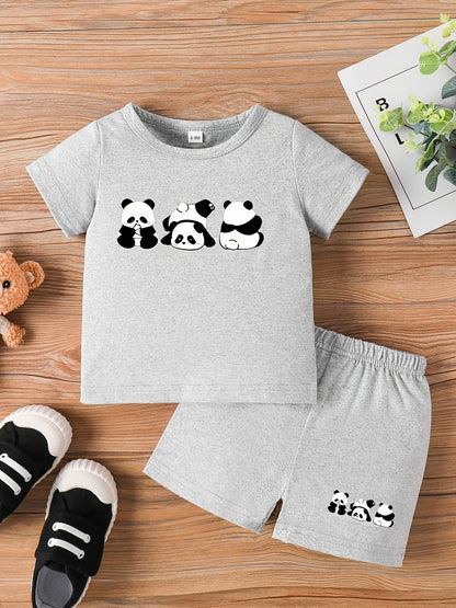 Baby Boy Summer Set Short Sleeve Top & Shorts with Panda Print