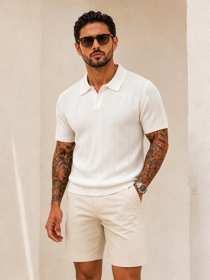 Men's Summer Knit Polo Shirt, Slim Fit Short Sleeve, Breathable