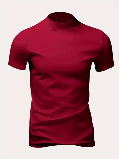 Men's High-Neck Short-Sleeve T-Shirt for Spring and Summer - Fashionable, Comfortable, and Essential for Casual Wear - ayq