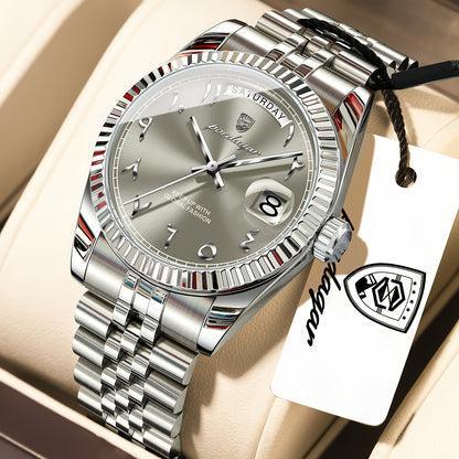 Men's Retro Quartz Watch with Stainless Steel Strap & Calendar