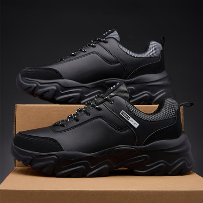 Men'S PU Lace-Up Comfortable Casual Shoes, Trendy Sports Shoes with Lightweight MD Soles for Outdoor Use, Ideal for Elderly Leisure Walking - ayq