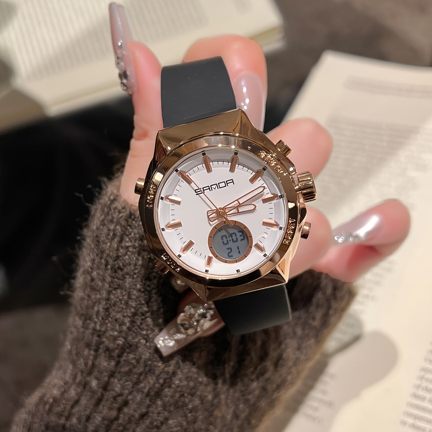 Minimalist Women's Digital Watch with Silicone Band and Alarm
