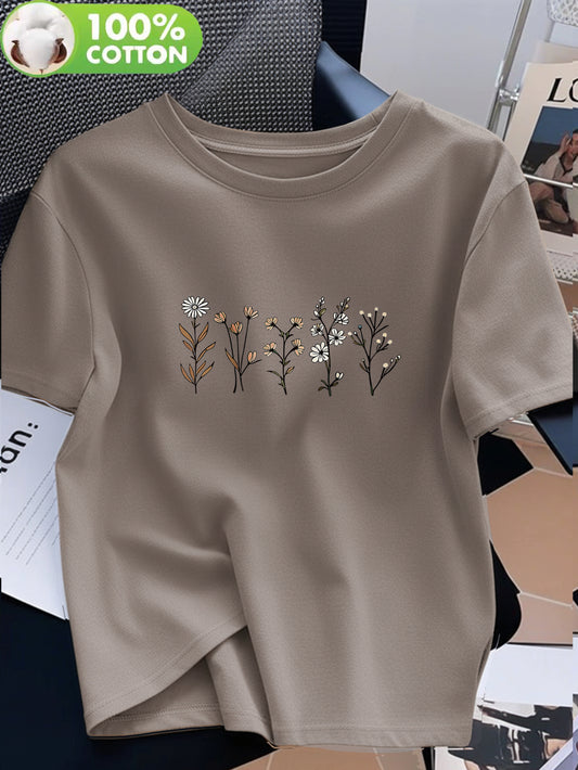 Women's 100% Cotton Crew Neck T-Shirt, Casual Summer Top - ayq