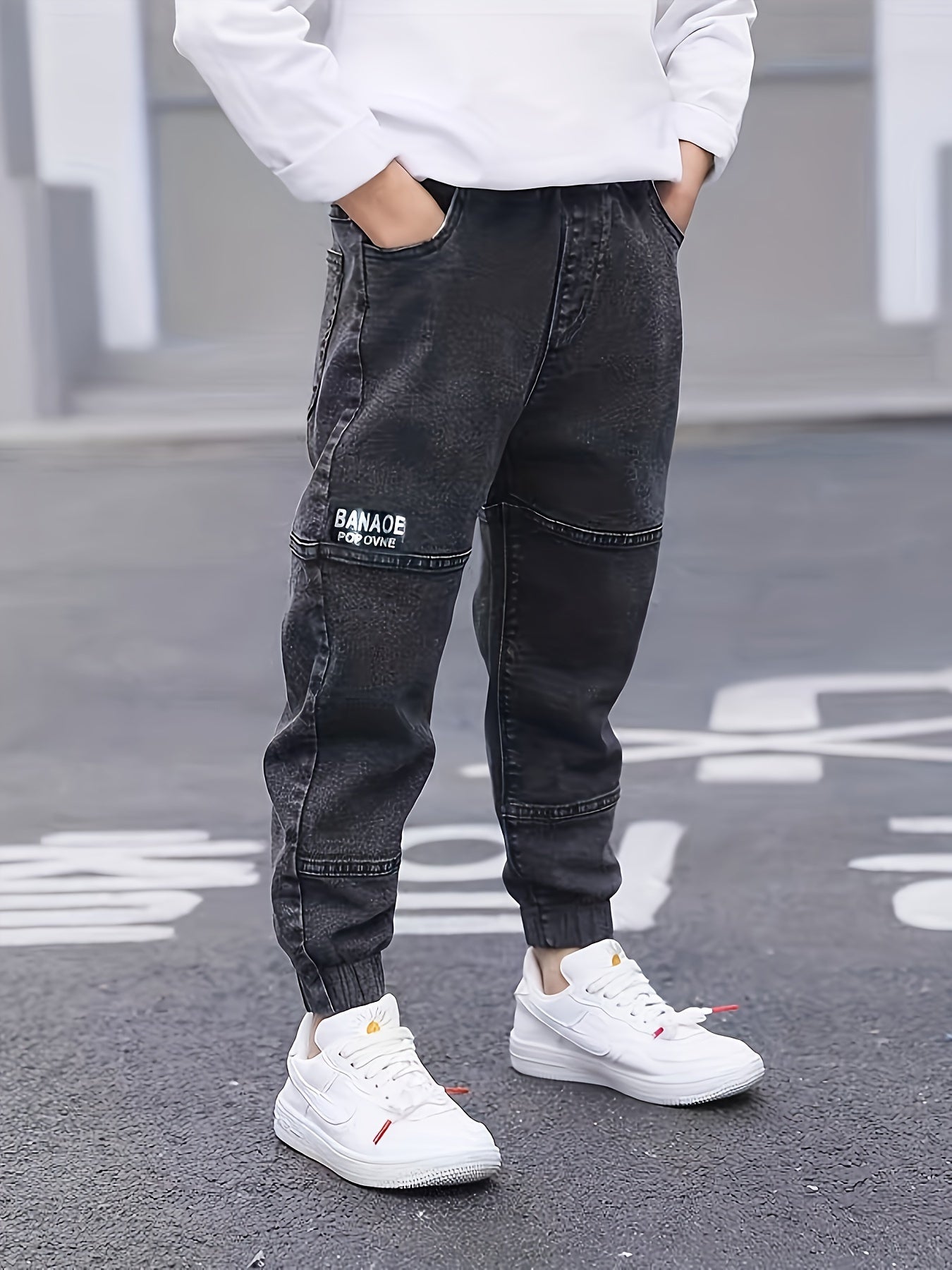 Boys' Casual Ribbed Cuff Denim Jeans for Spring/Fall