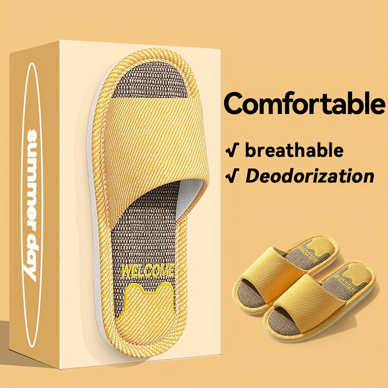 Unisex Cozy Linen Slip-On Slippers with Anti-Slip EVA Sole