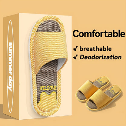 Unisex Cozy Linen Slip-On Slippers with Anti-Slip EVA Sole