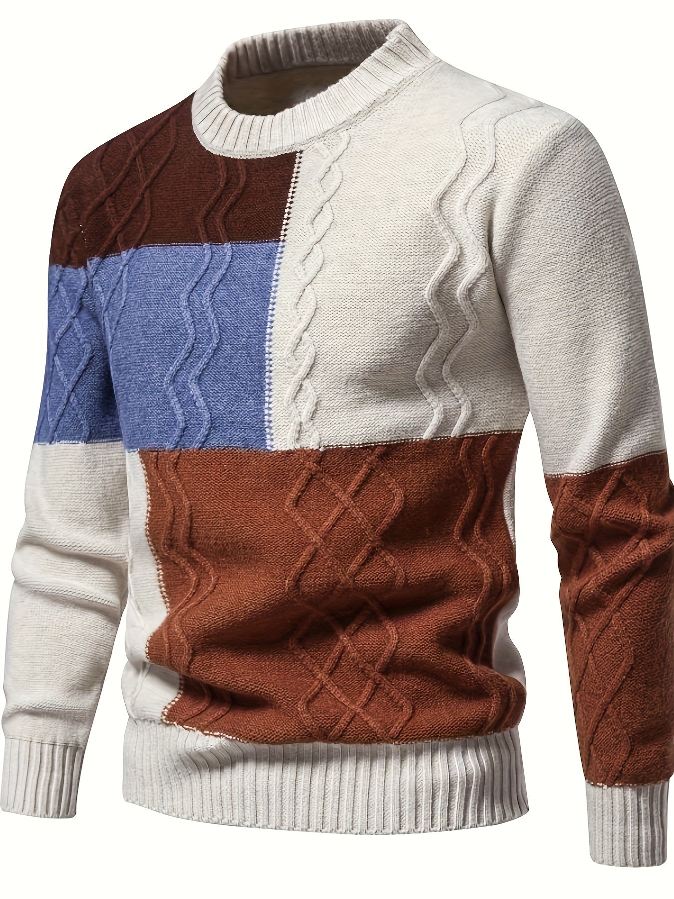 Men'S Colorful Jacquard Pullover Sweater with a Round Neck for Autumn And Winter