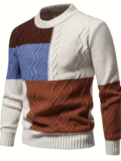 Men'S Colorful Jacquard Pullover Sweater with a Round Neck for Autumn And Winter