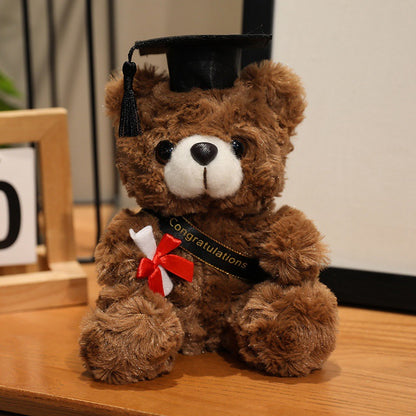 1pc Plush Teddy Bear with Graduation Cap | Soft Polyester Fiber, Cute Bear Doll for Graduation Gifts from Kindergarten to University, Memorabilia for Graduation Ceremonies