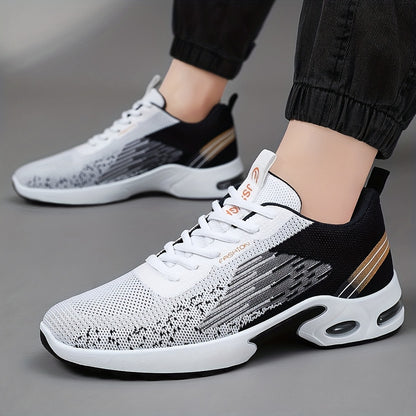 Men's Fashion Sports Sneakers, Breathable Mesh Fabric Upper, Comfortable Lace-Up Running Shoes with PVC Sole and Cloth Insole for All Seasons