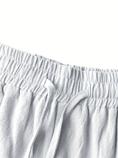 Men'S Light Blue Linen Shorts - Casual & Comfortable with Pockets, Drawstring Waist, Perfect for Summer Beach Outings and Casual Attir