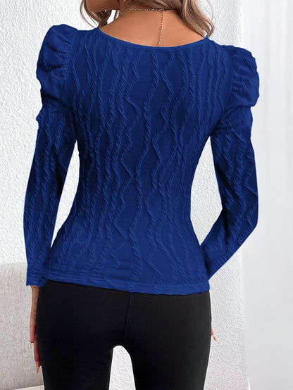 Autumn and Winter New Square Neck Textured Fabric Bubble Sleeve Elegant Long-Sleeve Women's Top