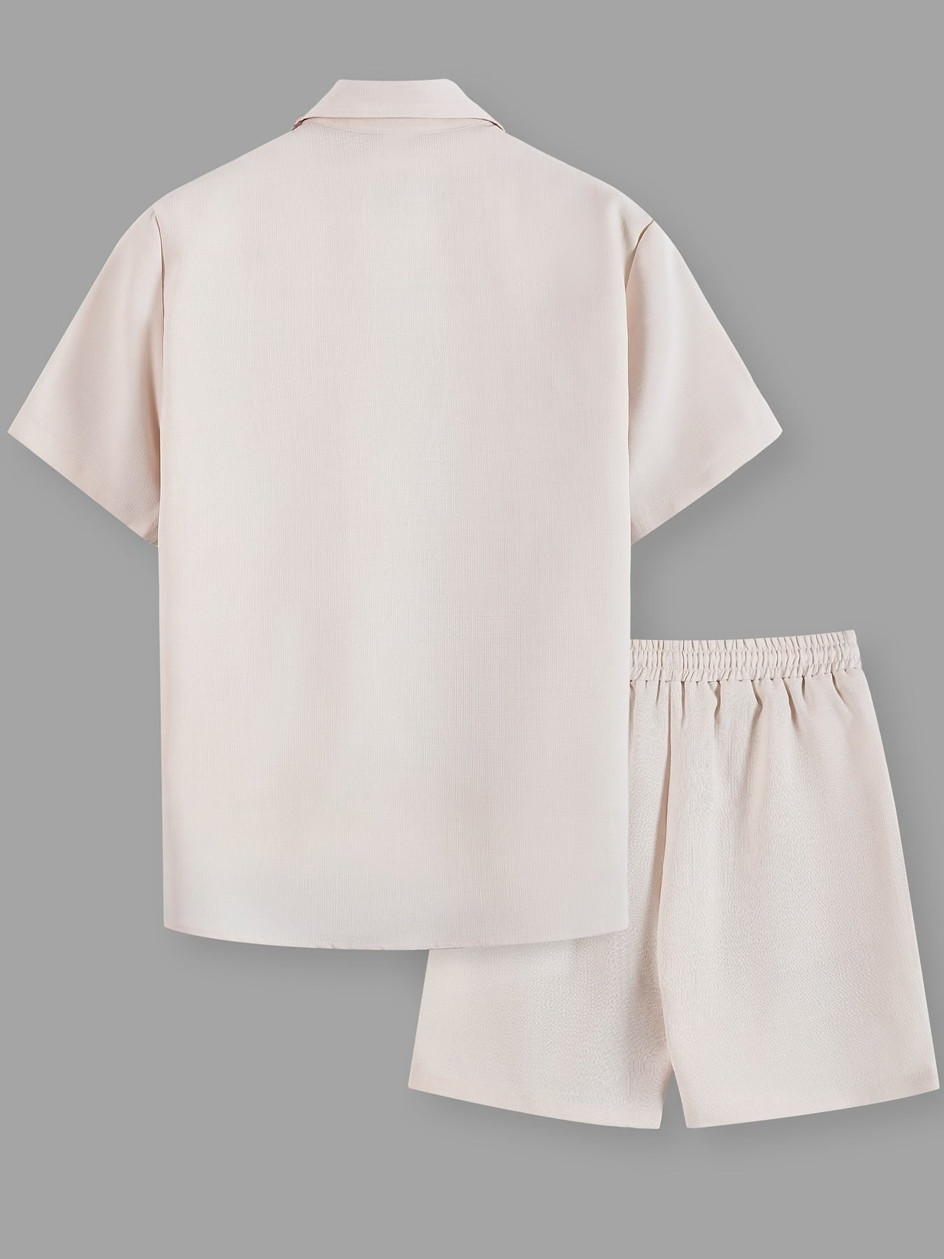 Men's Casual Solid Color Short Sleeve Shirt & Drawstring Shorts Set