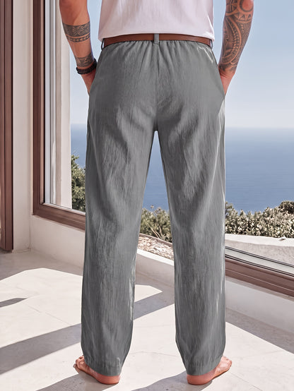 Men's Casual Linen Trousers for Spring and Fall, Straight Fit