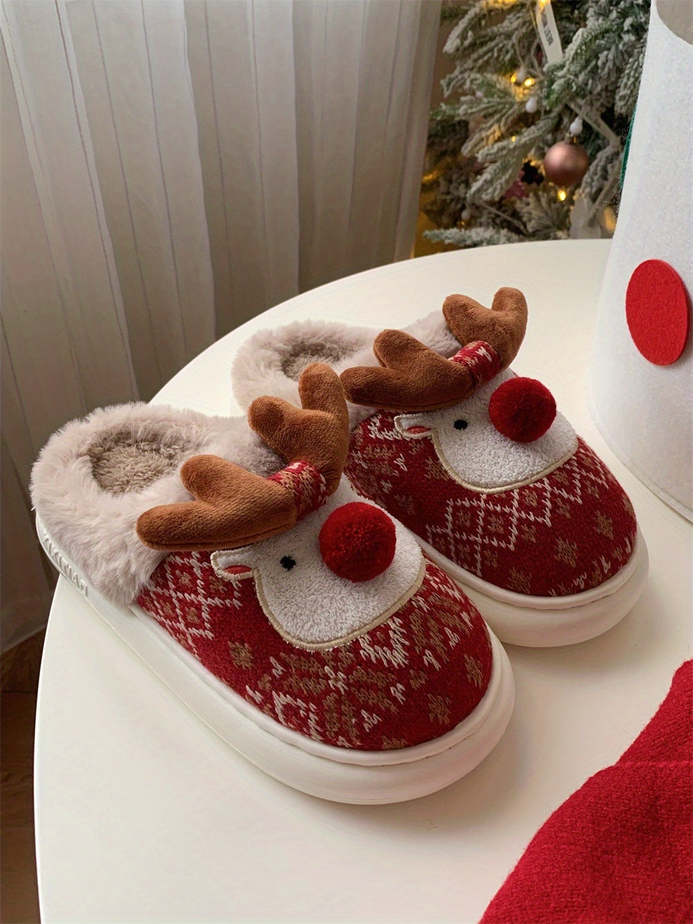 XIXITIAO Women's /Korean Style Winter Slippers - Deer & Reindeer Pattern Cozy Warm Booties, Soft Fabric & Sole for Indoor/Outdoor Use, Cute Animal Shoe for Christmas, Hand Washable