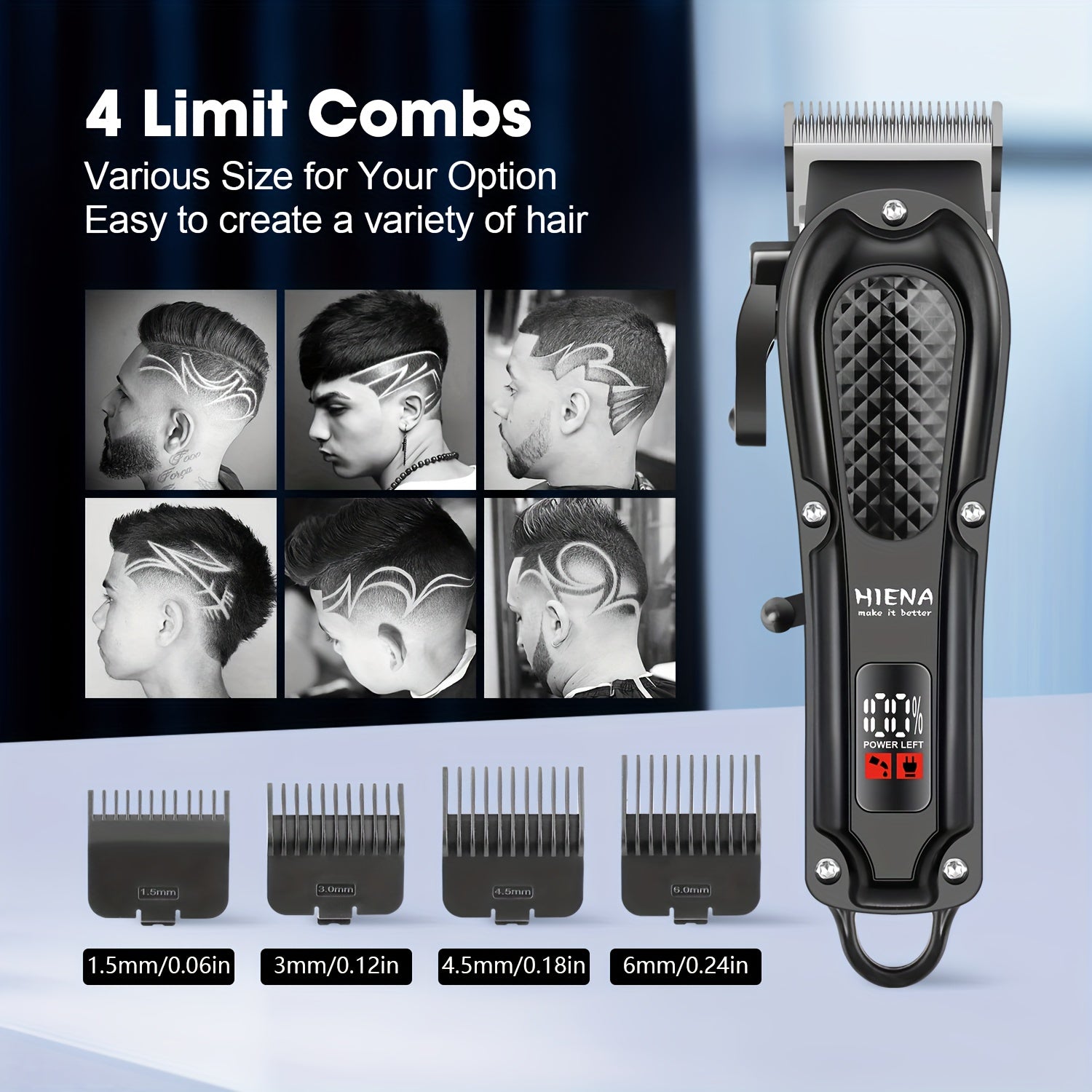 HIENA Professional Hair Clippers for Men and Women with LCD Display, USB Rechargeable, ≤36V Operating Voltage, 18650 Series Lithium Battery, Efficient and Precise Haircutting for Salon and Home Use - ayq