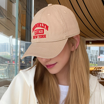 Brooklyn NY Embroidered Baseball Cap, Unisex Polyester Cotton Blend, Lightweight Breathable Sport Cap, Adjustable One Size, Hand Washable, Perfect for Valentine'S Day - Lightweight & Inelastic