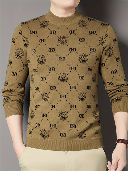 New Men'S Long-Sleeve Knitted Pullover for Autumn And Winter, Featuring Decorative Patterns on a Round-Neck Sweater. It'S a Casual And Stylish Piece That Pairs Well with Various Outfits, Perfect for Daily Wear During The Fall