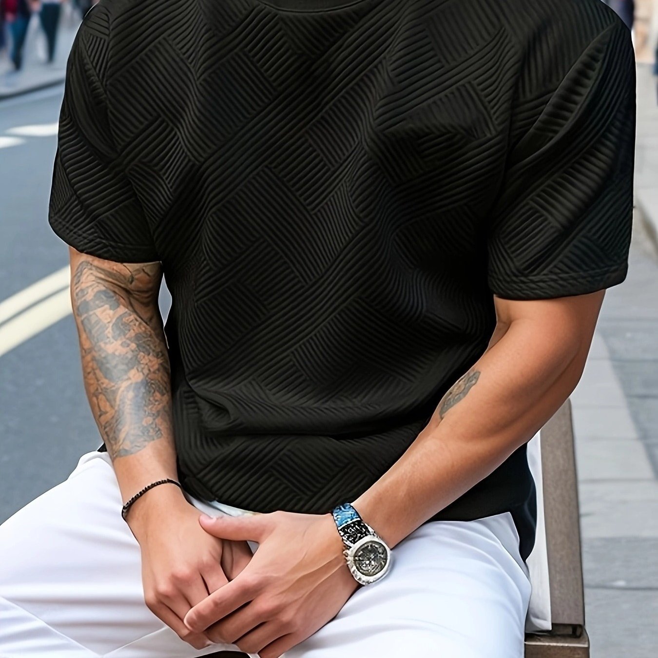 Men's Solid Color Summer Simple Fashion Casual Top, Crew Neck T-Shirt, Suitable for Husband Gift and Father's Day Present - ayq