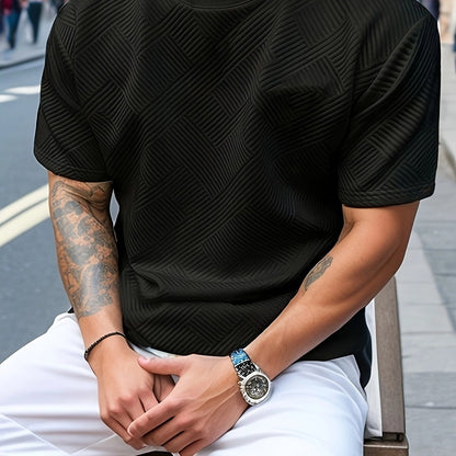 Men's Solid Color Summer Simple Fashion Casual Top, Crew Neck T-Shirt, Suitable for Husband Gift and Father's Day Present - ayq