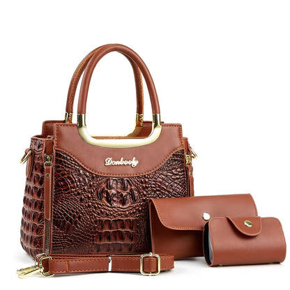 Elegant Crocodile Pattern Women’s Handbag Set with Adjustable Strap