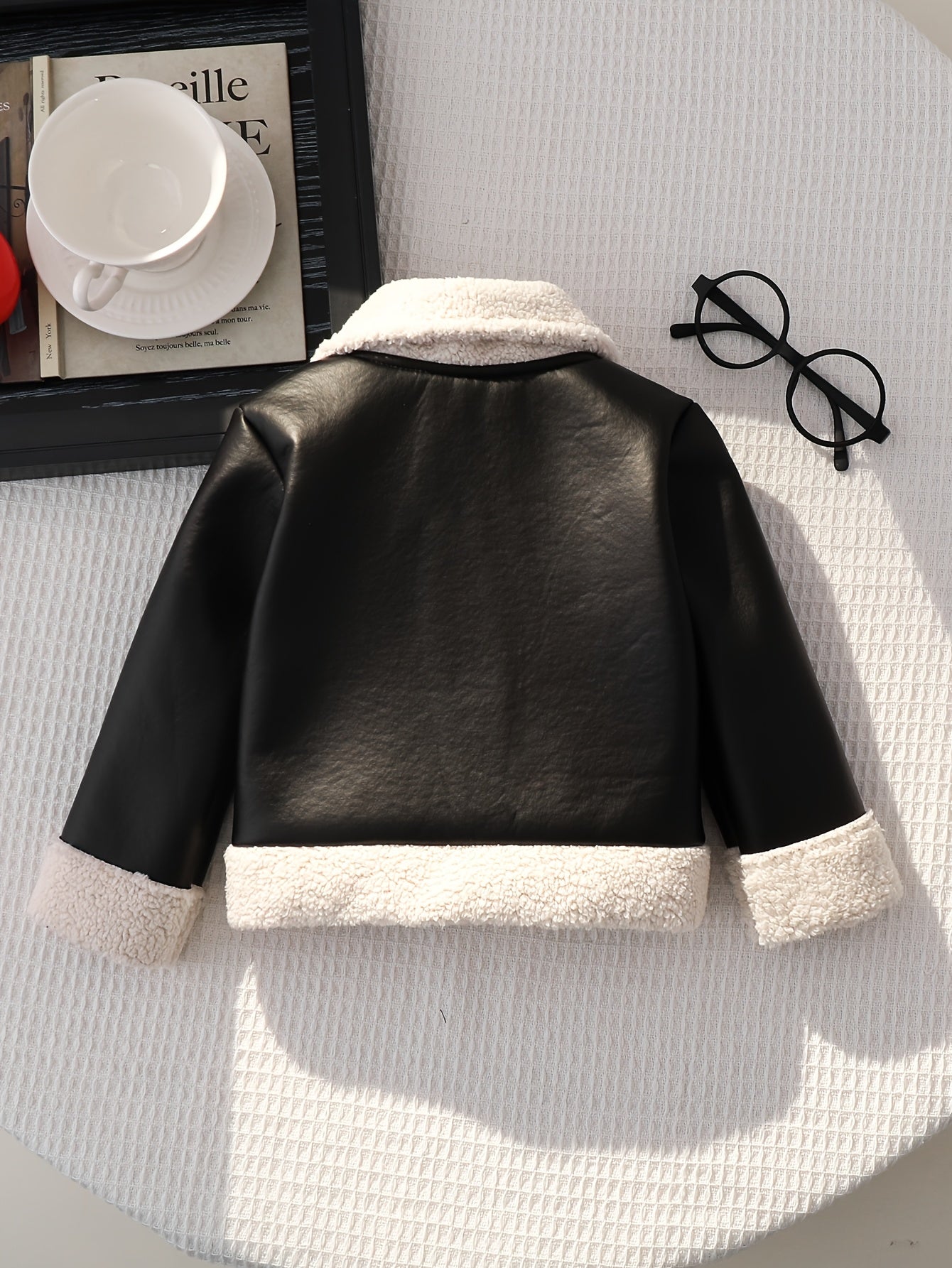 Baby Girl PU Leather Zipper Jacket with Lapel Collar
