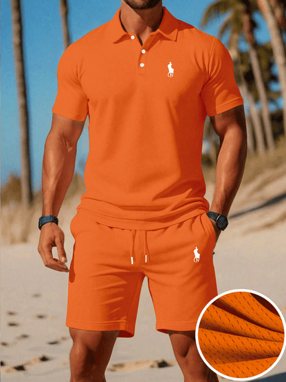 Men's Summer Polo Shirt & Shorts Set Lightweight Quick-Dry