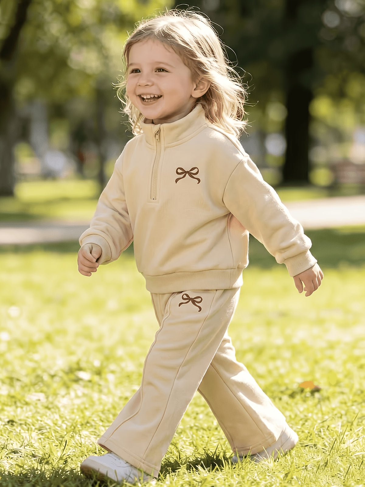 Girls' Casual Spring/Fall 2-Piece Fleece-Lined Top & Pants Set