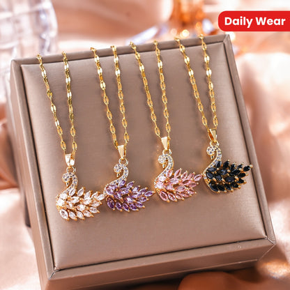 Elegant Swan Pendant Necklace with Cubic Zirconia for Women