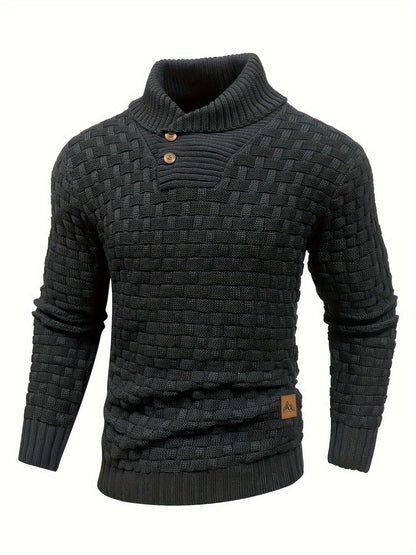 Men's Casual Waffle Pattern High Stretch Sweater, Chic Mature Pullover Sweater For Fall Winter