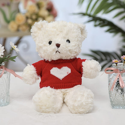 A 30cm/11.8-inch Cute Teddy Bear Plush Toy, Dressed in Clothes with Heart Patterns. A Perfect Birthday Gift for Kids, Family and Couples, and Also Suitable for Wedding Decoration and Home Decor.