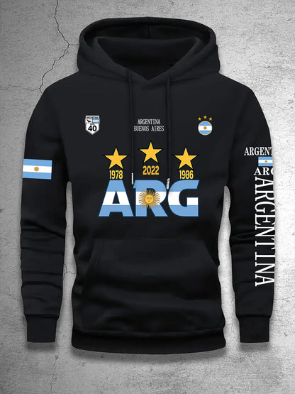 Men's Hooded Sweatshirt with Argentina Design - Casual Winter Pullover