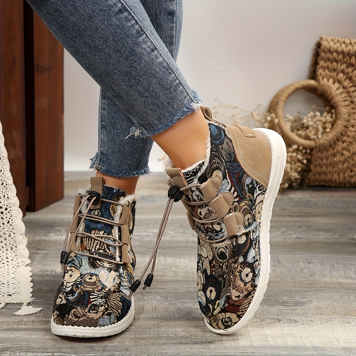 Women'S Cozy Winter Boots - Comfortable Slip-On Mid-Calf Riding Boots with Thick Sole, Round Toe, White & Black Lace-Up Design - Perfect for Cold Weather, Snow Boots, Winter Boots