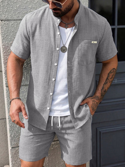 Men's Summer Casual 2-Piece Set Short Sleeve Shirt & Shorts