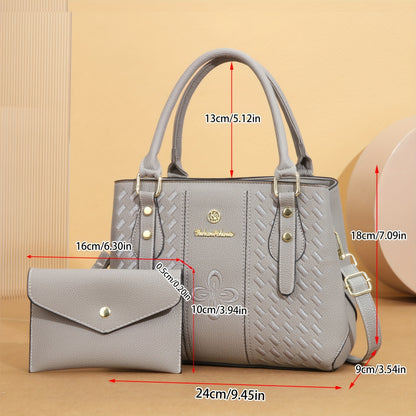 Elegant Women's Embroidered PU Shoulder Bag Set with Bow
