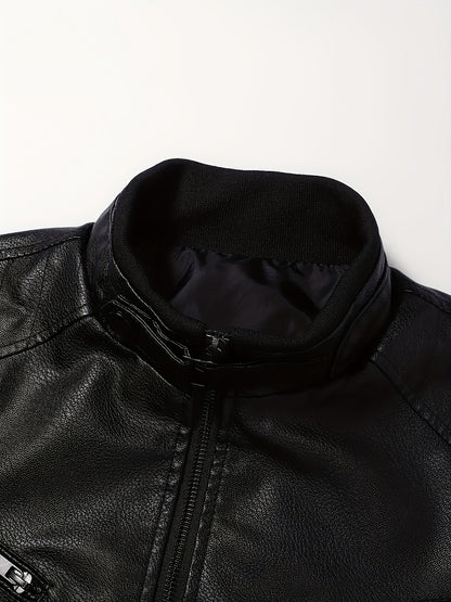 Men's Stylish Burgundy Jacket - Fall/Winter Trendy Stand Collar Biker Jacket with Multiple Zippered Pockets, Casual Design for Casual Attire, Fall Jacket | Modern Casual Jacket | Glossy Finish Jacket