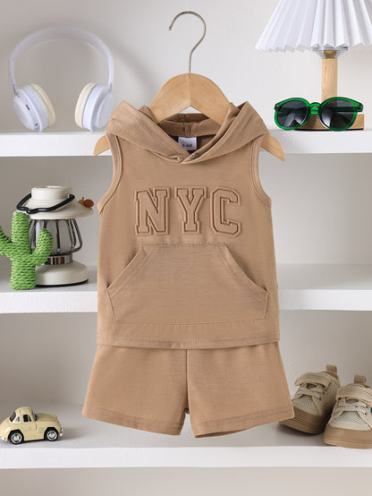Baby Boys' Summer Hooded Vest & Shorts Set with Pockets