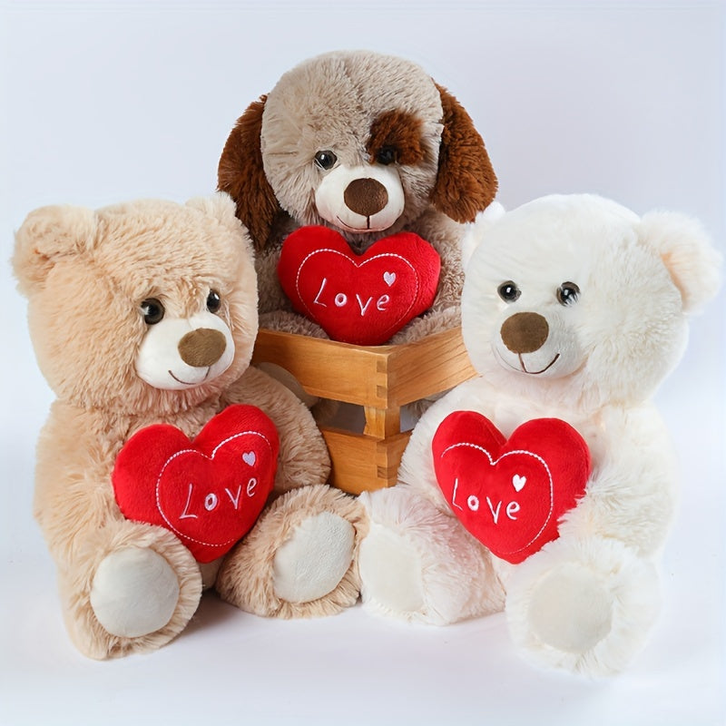 26cm/10.23in Love Heart Bear & Dog Stuffed Animal Love Bear with Heart Soft Plush Toy for Kids & Adults Chirstmas Valentine's Day Gift, Love Gift for Mom, Girlfriends, Baby