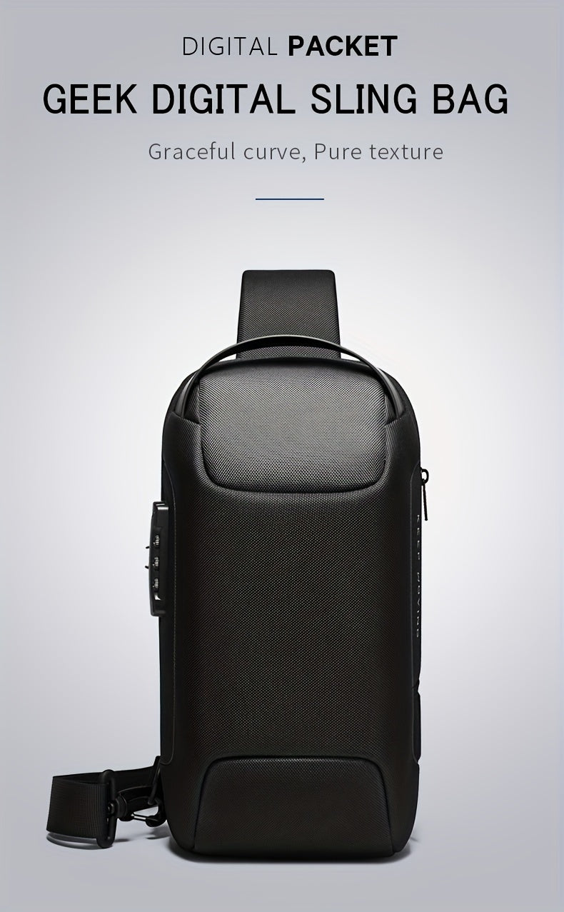 Oxford Fabric Waist Bag with USB Charging  Combination Lock - Sleek Black Crossbody for Men  Women, Ideal for Outdoor Activities  Motorcycle Riding, Perfect Valentine's or Father's Gift, Motorcycle Bag